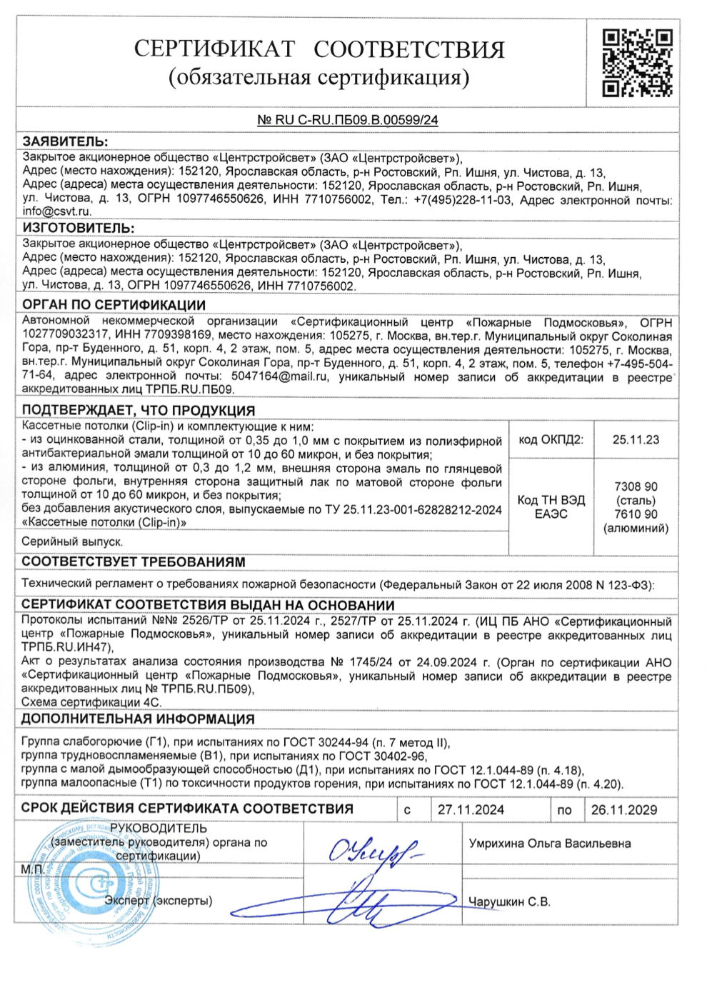 Пожарный сертификат. Потолки Clip-in